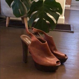 Aldo brown open toe block heel
